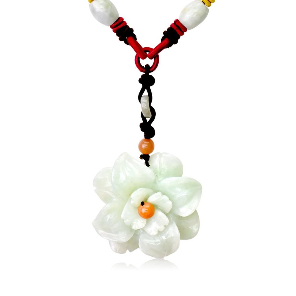 One-of-a-kind Eustoma Flower Handmade Jade Necklace Pendant